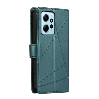 Xiaomi Redmi Note 12 4G PU Genuine Leather Texture Embossed Line Phone Case with Card Wallet, Kickstand & Wrist Strap
