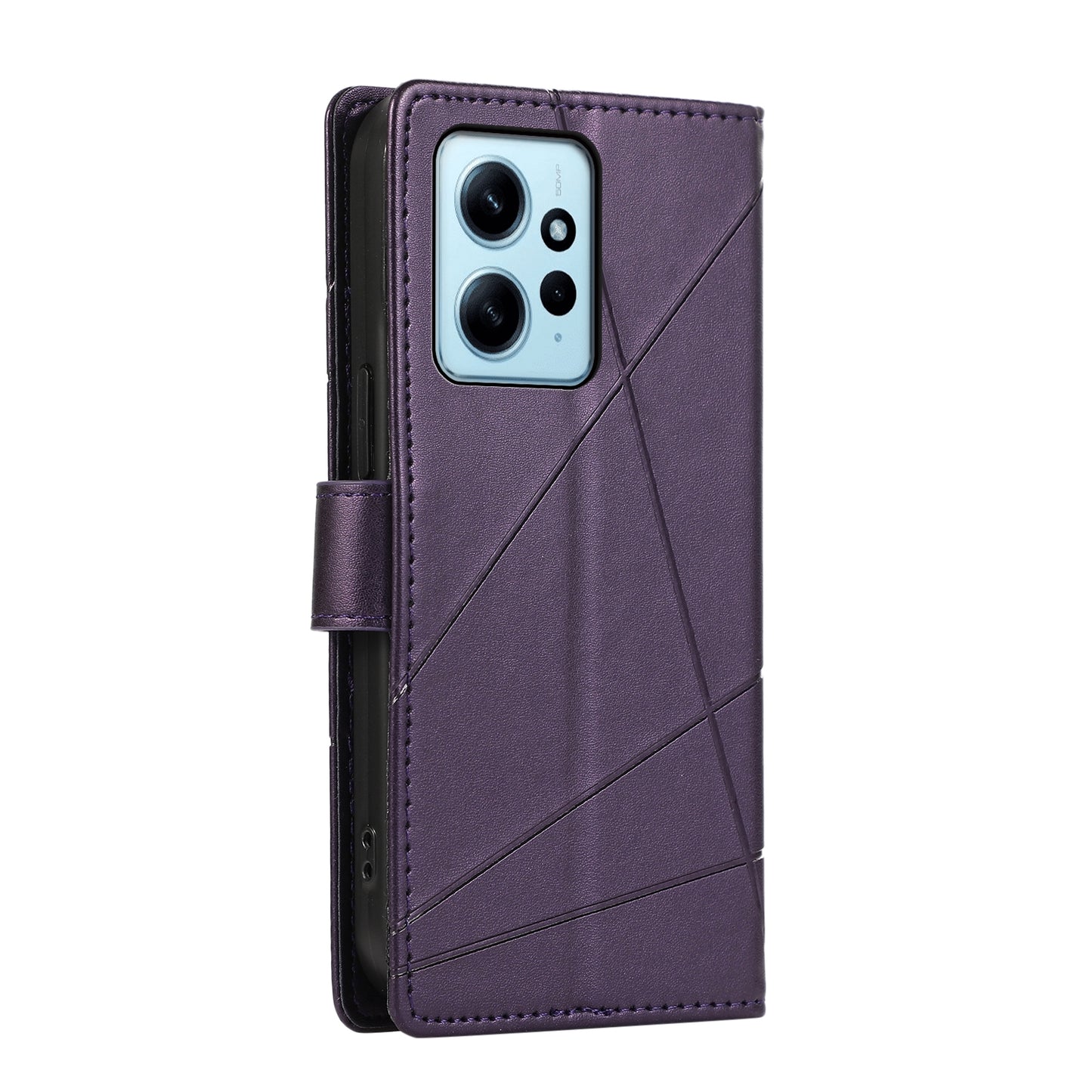 Xiaomi Redmi Note 12 4G PU Genuine Leather Texture Embossed Line Phone Case with Card Wallet, Kickstand & Wrist Strap