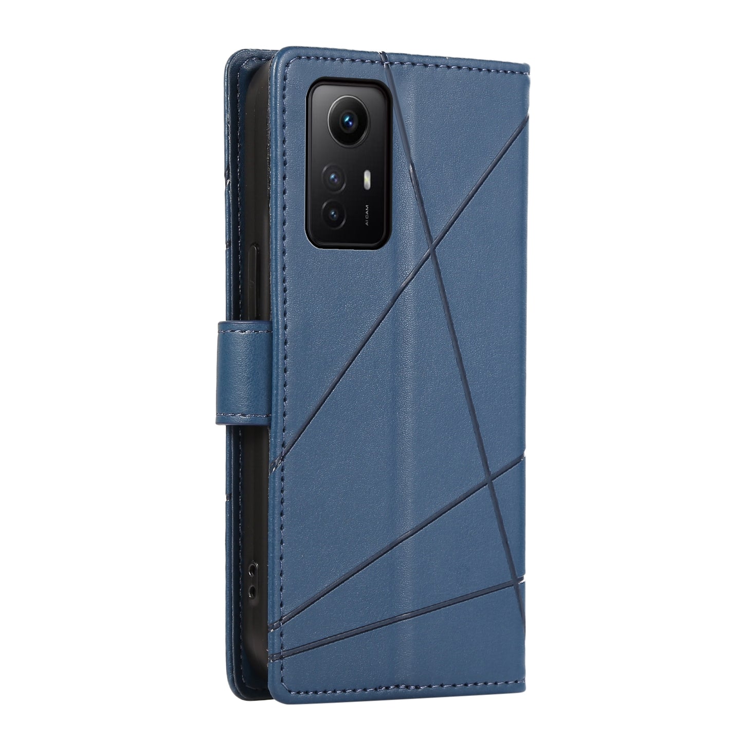 Xiaomi Redmi Note 125 PU Genuine Leather Texture Embossed Line Phone Case with Card Wallet, Kickstand & Wrist Strap