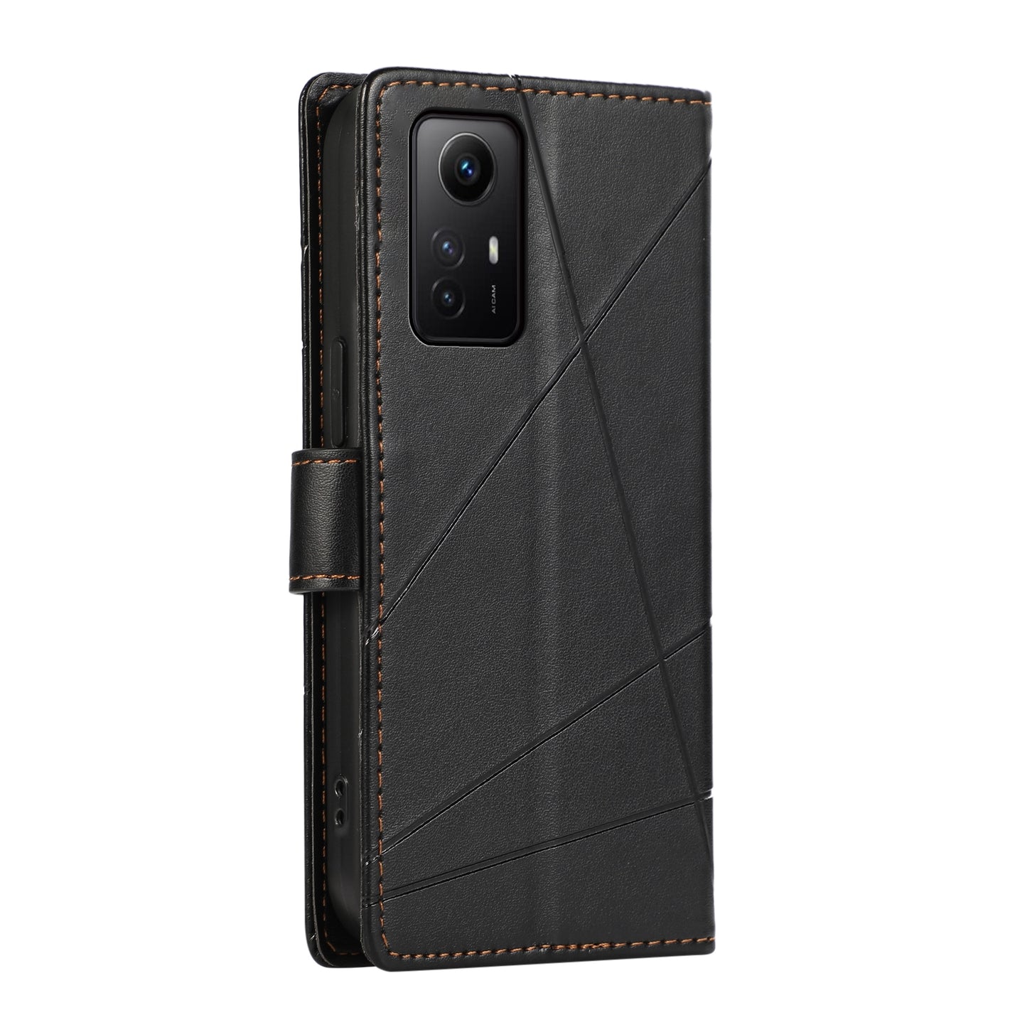 Xiaomi Redmi Note 125 PU Genuine Leather Texture Embossed Line Phone Case with Card Wallet, Kickstand & Wrist Strap