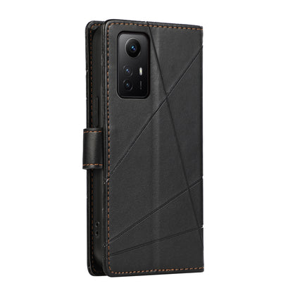 Xiaomi Redmi Note 125 PU Genuine Leather Texture Embossed Line Phone Case with Card Wallet, Kickstand & Wrist Strap