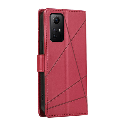 Xiaomi Redmi Note 125 PU Genuine Leather Texture Embossed Line Phone Case with Card Wallet, Kickstand & Wrist Strap