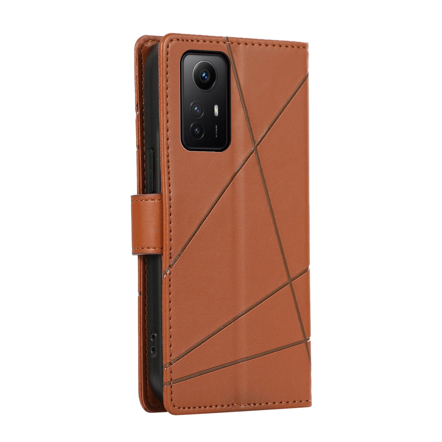 Xiaomi Redmi Note 125 PU Genuine Leather Texture Embossed Line Phone Case with Card Wallet, Kickstand & Wrist Strap