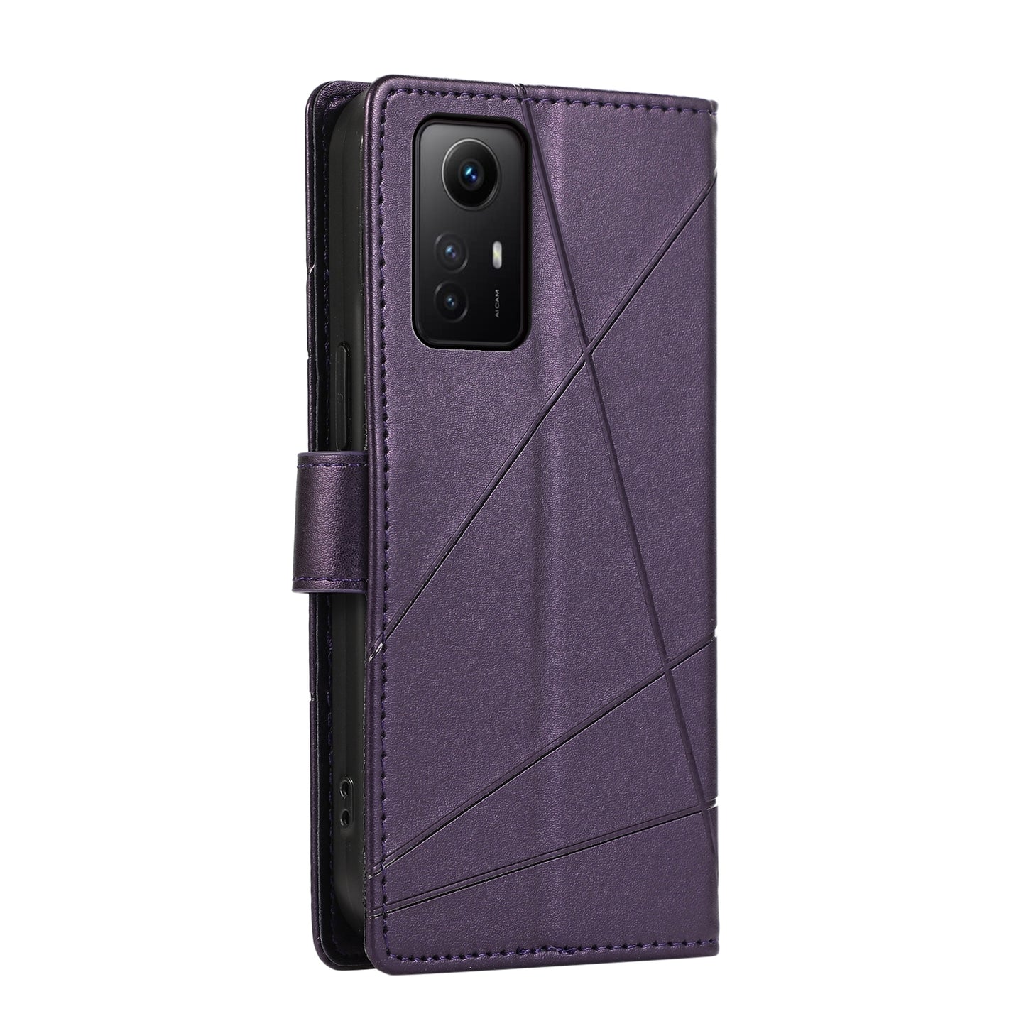 Xiaomi Redmi Note 125 PU Genuine Leather Texture Embossed Line Phone Case with Card Wallet, Kickstand & Wrist Strap