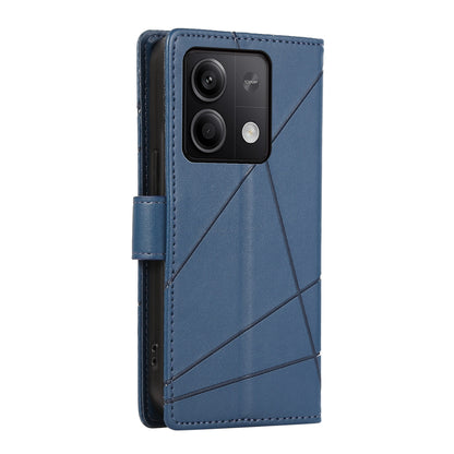 Xiaomi Redmi Note 13 5G PU Genuine Leather Texture Embossed Line Phone Case with Card Wallet, Kickstand & Wrist Strap