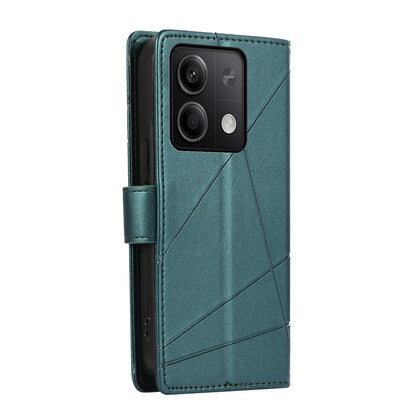 Xiaomi Redmi Note 13 5G PU Genuine Leather Texture Embossed Line Phone Case with Card Wallet, Kickstand & Wrist Strap
