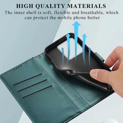 Xiaomi Redmi Note 13 5G PU Genuine Leather Texture Embossed Line Phone Case with Card Wallet, Kickstand & Wrist Strap