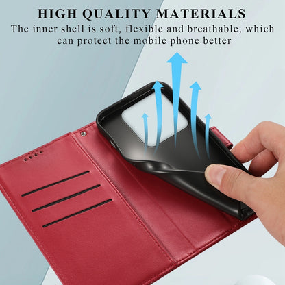 Xiaomi 14 Pro PU Genuine Leather Texture Embossed Line Phone Case with Card Wallet, Kickstand & Wrist Strap