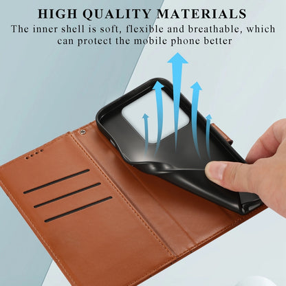 Xiaomi 14 Pro PU Genuine Leather Texture Embossed Line Phone Case with Card Wallet, Kickstand & Wrist Strap