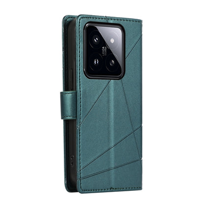 Xiaomi 14 Pro PU Genuine Leather Texture Embossed Line Phone Case with Card Wallet, Kickstand & Wrist Strap