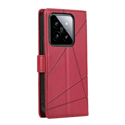 Xiaomi 14 PU Genuine Leather Texture Embossed Line Phone Case with Card Wallet, Kickstand & Wrist Strap