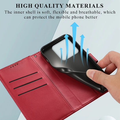 Xiaomi 14 PU Genuine Leather Texture Embossed Line Phone Case with Card Wallet, Kickstand & Wrist Strap