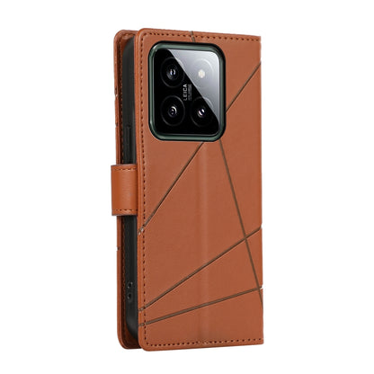 Xiaomi 14 PU Genuine Leather Texture Embossed Line Phone Case with Card Wallet, Kickstand & Wrist Strap