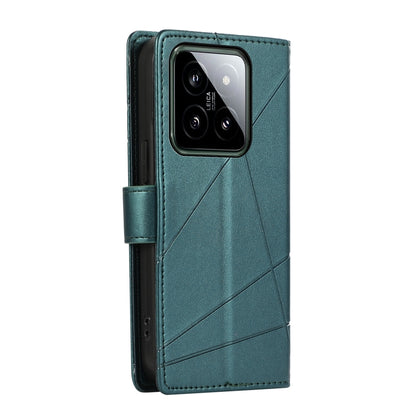 Xiaomi 14 PU Genuine Leather Texture Embossed Line Phone Case with Card Wallet, Kickstand & Wrist Strap