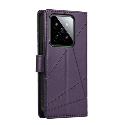 Xiaomi 14 PU Genuine Leather Texture Embossed Line Phone Case with Card Wallet, Kickstand & Wrist Strap