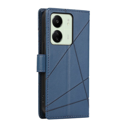 Xiaomi Redmi 13C PU Genuine Leather Texture Embossed Line Phone Case with Card Wallet, Kickstand & Wrist Strap