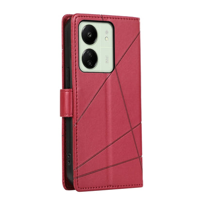 Xiaomi Redmi 13C PU Genuine Leather Texture Embossed Line Phone Case with Card Wallet, Kickstand & Wrist Strap