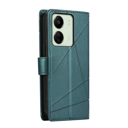 Xiaomi Redmi 13C PU Genuine Leather Texture Embossed Line Phone Case with Card Wallet, Kickstand & Wrist Strap