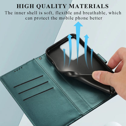 Xiaomi Redmi 13C PU Genuine Leather Texture Embossed Line Phone Case with Card Wallet, Kickstand & Wrist Strap