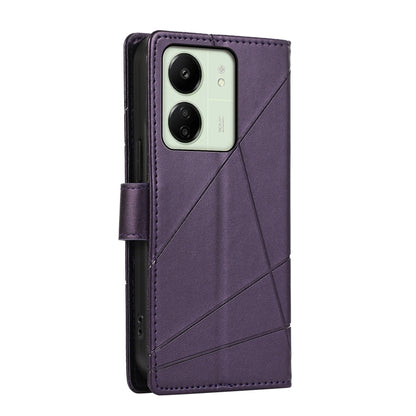 Xiaomi Redmi 13C PU Genuine Leather Texture Embossed Line Phone Case with Card Wallet, Kickstand & Wrist Strap