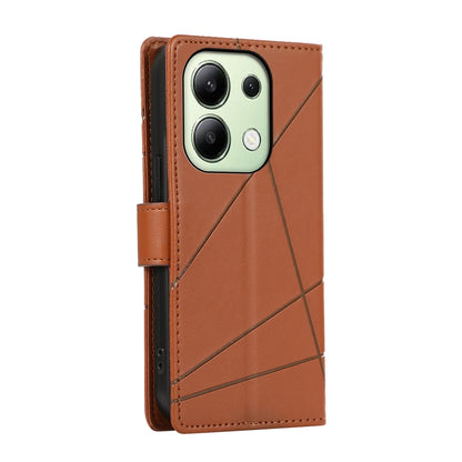 Xiaomi Redmi Note 13 4G PU Genuine Leather Texture Embossed Line Phone Case with Card Wallet, Kickstand & Wrist Strap