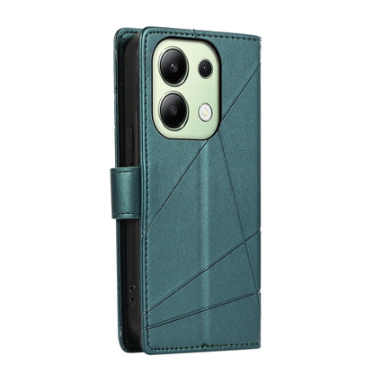Xiaomi Redmi Note 13 4G PU Genuine Leather Texture Embossed Line Phone Case with Card Wallet, Kickstand & Wrist Strap