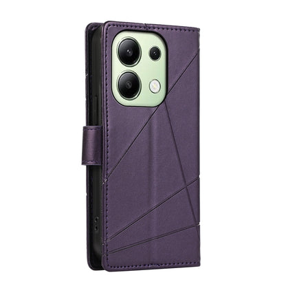 Xiaomi Redmi Note 13 4G PU Genuine Leather Texture Embossed Line Phone Case with Card Wallet, Kickstand & Wrist Strap
