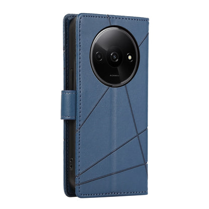 Xiaomi Redmi A3 PU Genuine Leather Texture Embossed Line Phone Case with Card Wallet, Kickstand & Wrist Strap