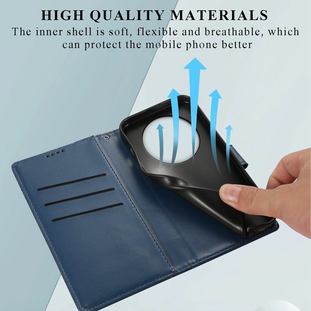 Xiaomi Redmi A3 PU Genuine Leather Texture Embossed Line Phone Case with Card Wallet, Kickstand & Wrist Strap