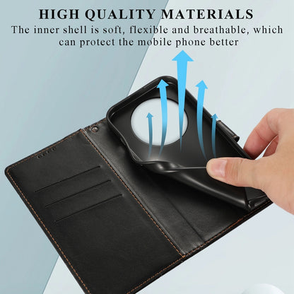 Xiaomi Redmi A3 PU Genuine Leather Texture Embossed Line Phone Case with Card Wallet, Kickstand & Wrist Strap