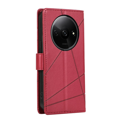 Xiaomi Redmi A3 PU Genuine Leather Texture Embossed Line Phone Case with Card Wallet, Kickstand & Wrist Strap