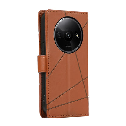 Xiaomi Redmi A3 PU Genuine Leather Texture Embossed Line Phone Case with Card Wallet, Kickstand & Wrist Strap