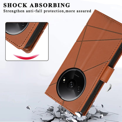 Xiaomi Redmi A3 PU Genuine Leather Texture Embossed Line Phone Case with Card Wallet, Kickstand & Wrist Strap