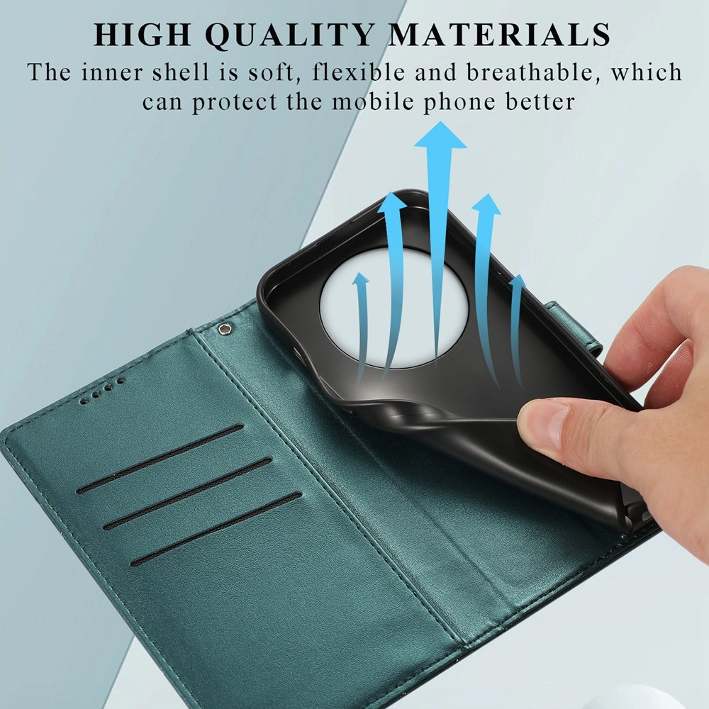 Xiaomi Redmi A3 PU Genuine Leather Texture Embossed Line Phone Case with Card Wallet, Kickstand & Wrist Strap
