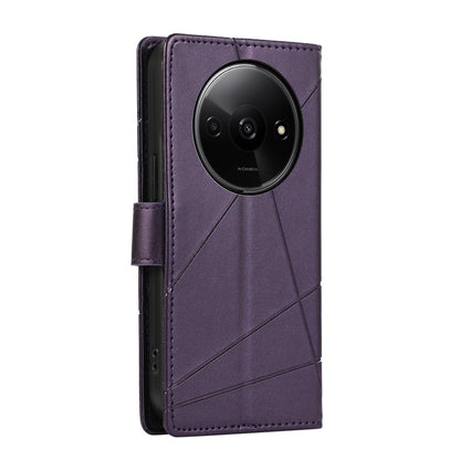 Xiaomi Redmi A3 PU Genuine Leather Texture Embossed Line Phone Case with Card Wallet, Kickstand & Wrist Strap