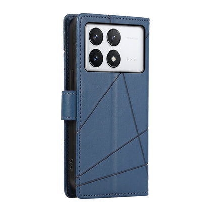 Xiaomi Poco X6 Pro 5G PU Genuine Leather Texture Embossed Line Phone Case with Card Wallet, Kickstand & Wrist Strap