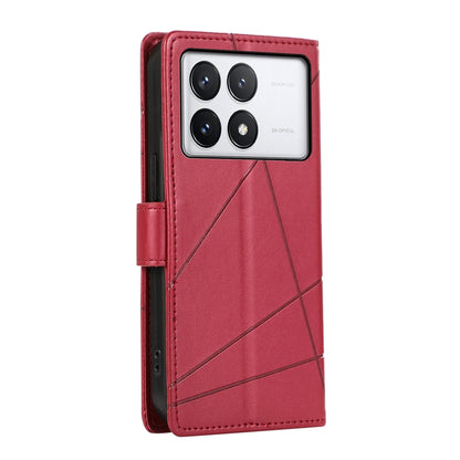 Xiaomi Poco X6 Pro 5G PU Genuine Leather Texture Embossed Line Phone Case with Card Wallet, Kickstand & Wrist Strap