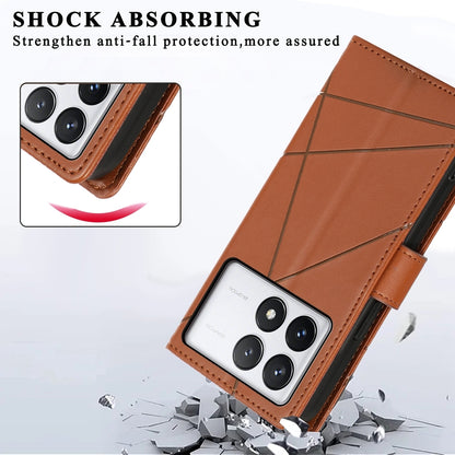 Xiaomi Poco X6 Pro 5G PU Genuine Leather Texture Embossed Line Phone Case with Card Wallet, Kickstand & Wrist Strap