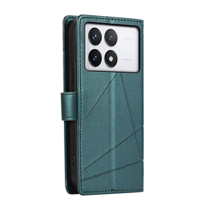 Xiaomi Poco X6 Pro 5G PU Genuine Leather Texture Embossed Line Phone Case with Card Wallet, Kickstand & Wrist Strap