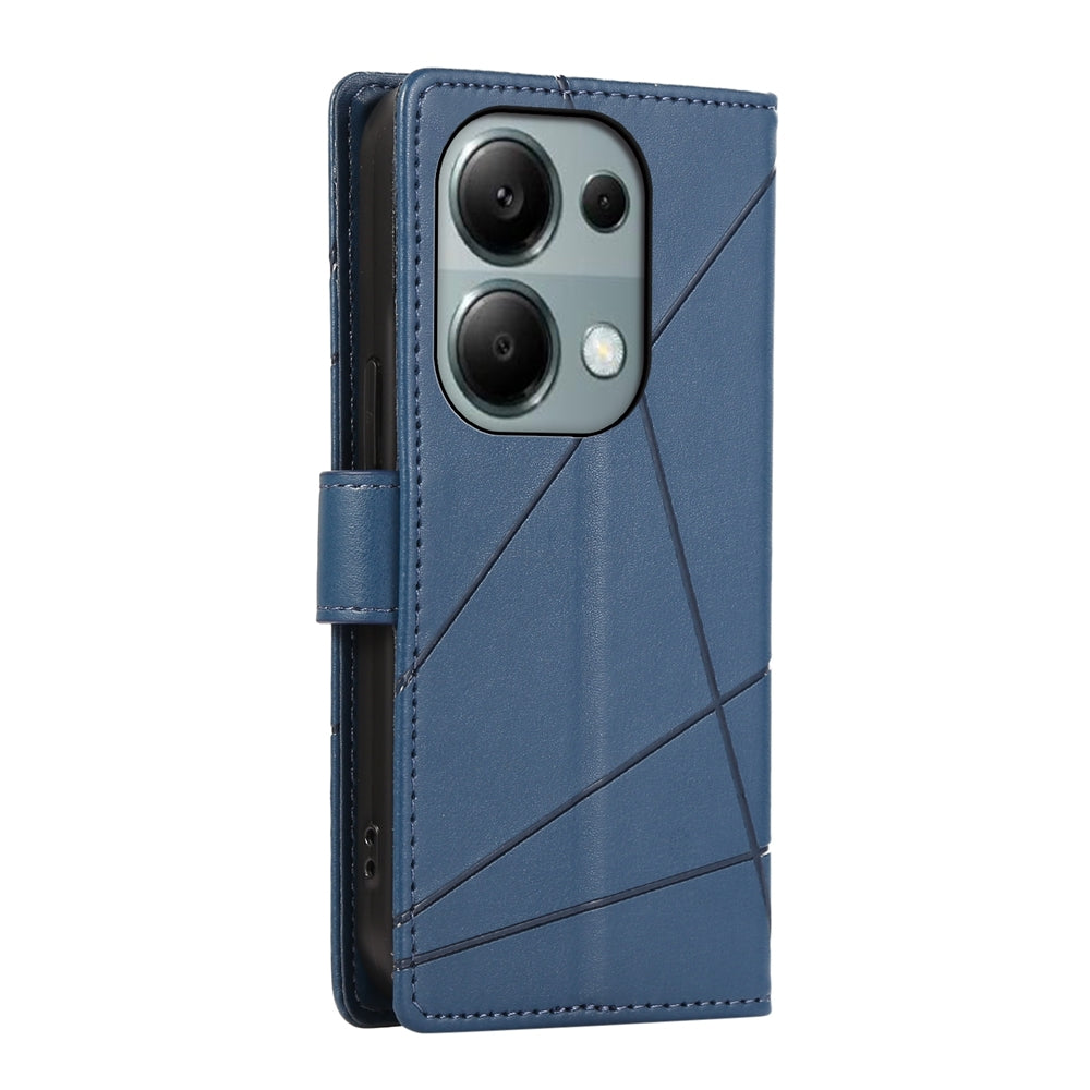Xiaomi Redmi Note 13 Pro 4G PU Genuine Leather Texture Embossed Line Phone Case with Card Wallet, Kickstand & Wrist Strap