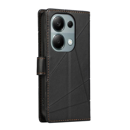Xiaomi Redmi Note 13 Pro 4G PU Genuine Leather Texture Embossed Line Phone Case with Card Wallet, Kickstand & Wrist Strap