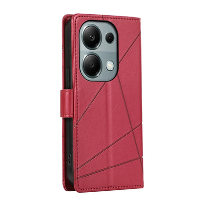 Xiaomi Redmi Note 13 Pro 4G PU Genuine Leather Texture Embossed Line Phone Case with Card Wallet, Kickstand & Wrist Strap
