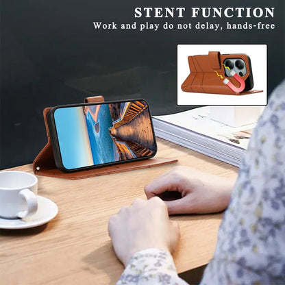 Xiaomi Redmi Note 13 Pro 4G PU Genuine Leather Texture Embossed Line Phone Case with Card Wallet, Kickstand & Wrist Strap