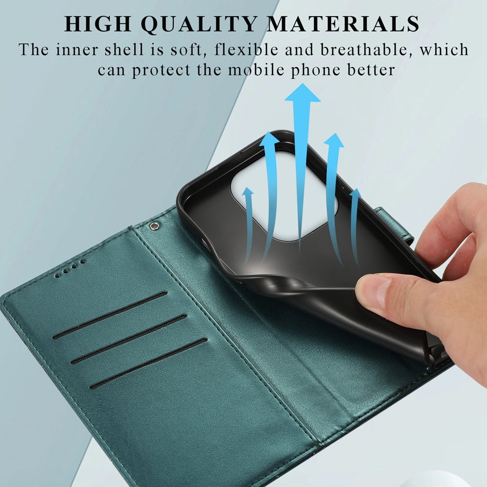 Xiaomi Redmi Note 13 Pro 4G PU Genuine Leather Texture Embossed Line Phone Case with Card Wallet, Kickstand & Wrist Strap