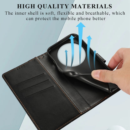 Xiaomi 14 Ultra PU Genuine Leather Texture Embossed Line Phone Case with Card Wallet, Kickstand & Wrist Strap