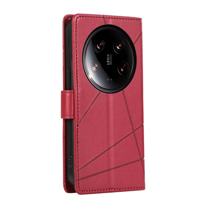 Xiaomi 14 Ultra PU Genuine Leather Texture Embossed Line Phone Case with Card Wallet, Kickstand & Wrist Strap