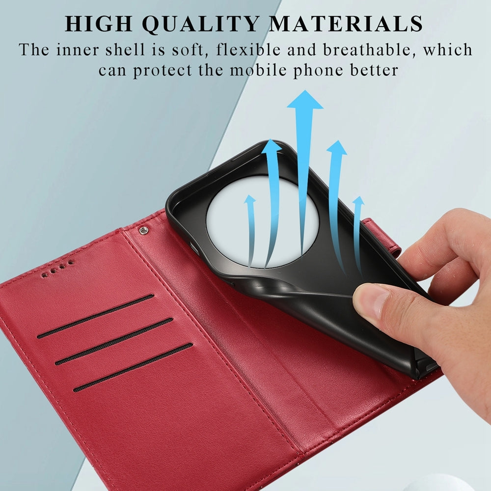 Xiaomi 14 Ultra PU Genuine Leather Texture Embossed Line Phone Case with Card Wallet, Kickstand & Wrist Strap