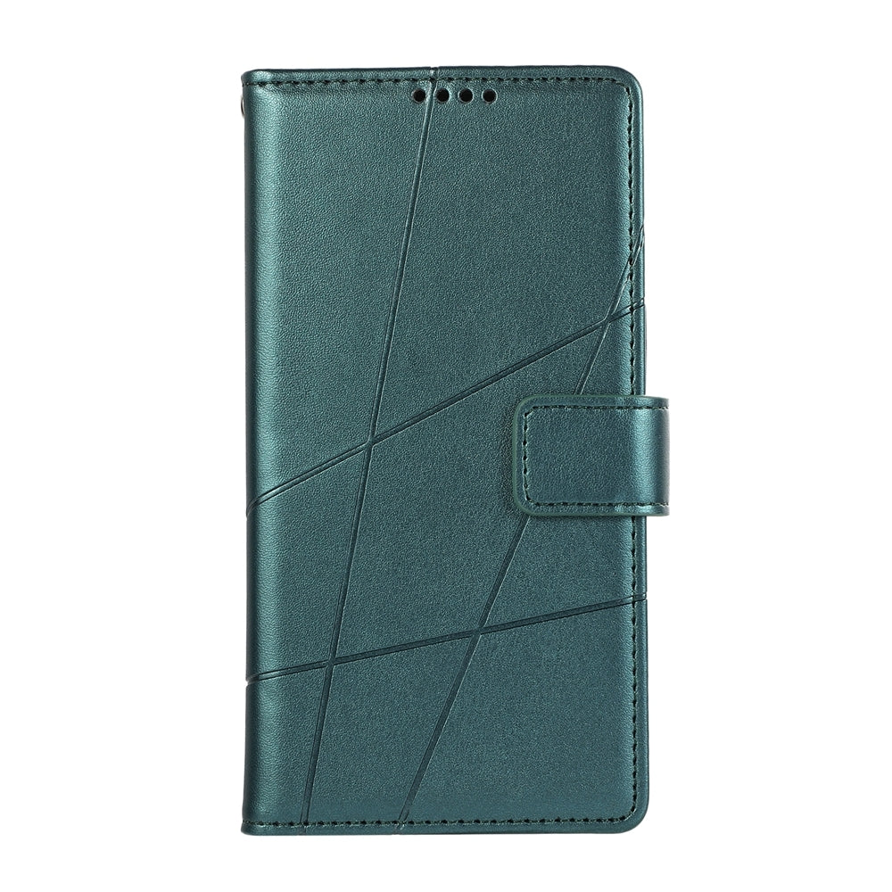 Xiaomi 14 Ultra PU Genuine Leather Texture Embossed Line Phone Case with Card Wallet, Kickstand & Wrist Strap