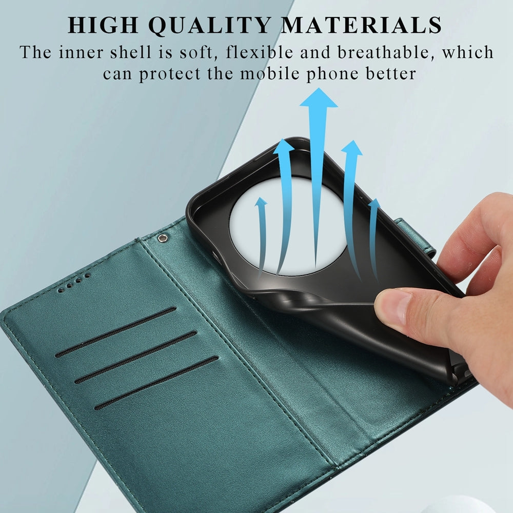 Xiaomi 14 Ultra PU Genuine Leather Texture Embossed Line Phone Case with Card Wallet, Kickstand & Wrist Strap