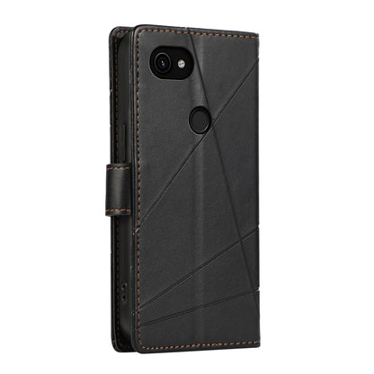 Google Pixel 3a PU Genuine Leather Texture Embossed Line Phone Case with Card Wallet, Kickstand & Wrist Strap